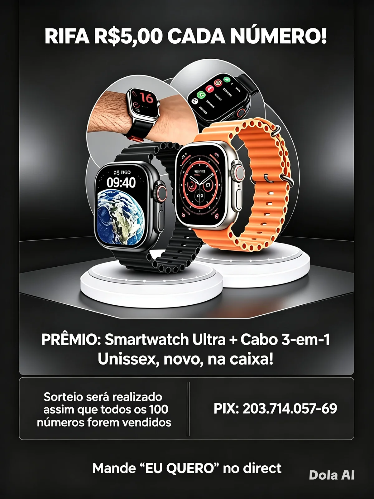 Rifa Smartwatch + Cabo 3-em-1 🎁
