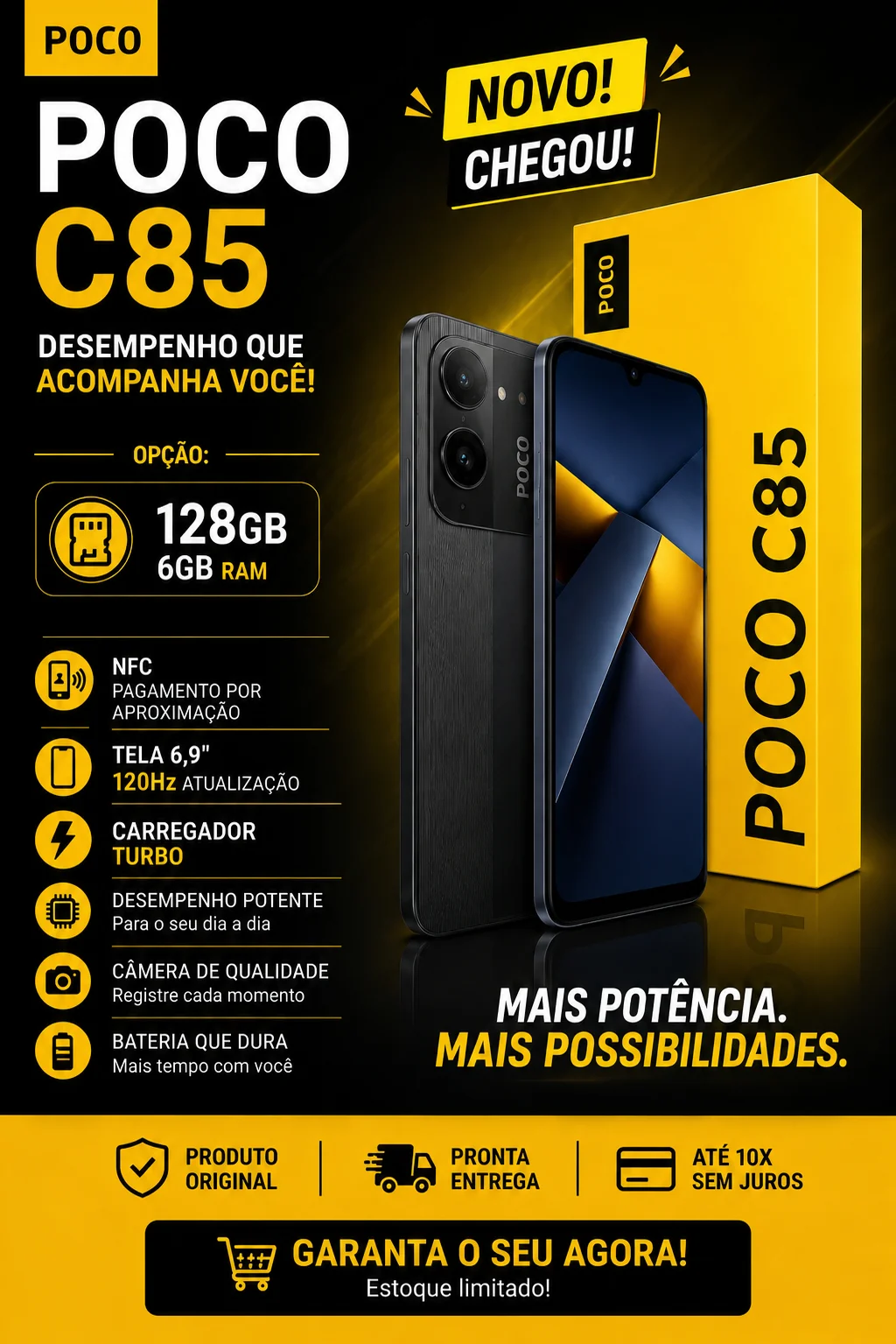 Celular Xiaomi Poco 128gb/6gb ram c/ NFC + Xplus V4 4K