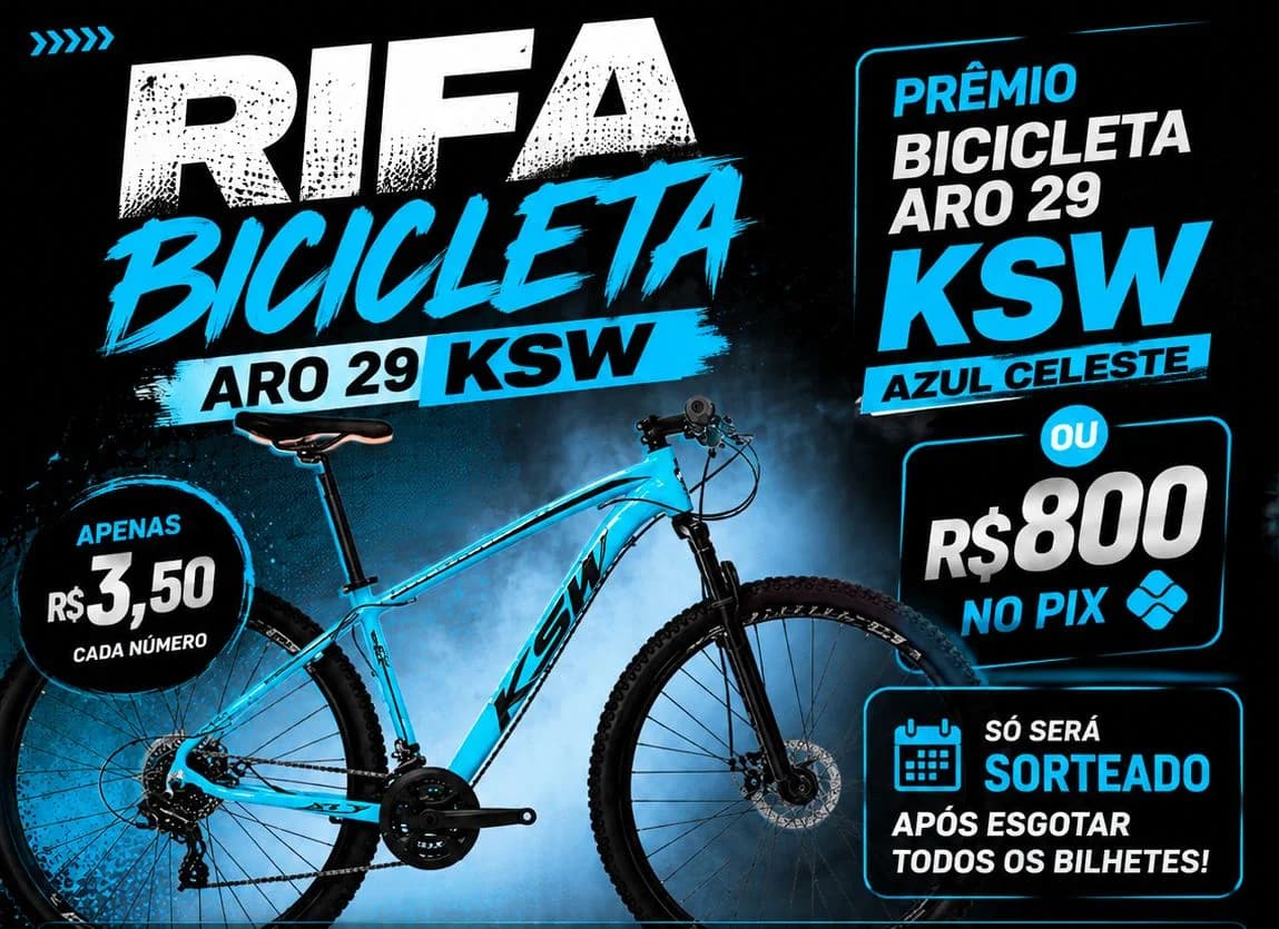 SORTEIO BICICLETA KSW AZUL CELESTE OU 800 NO PIX 