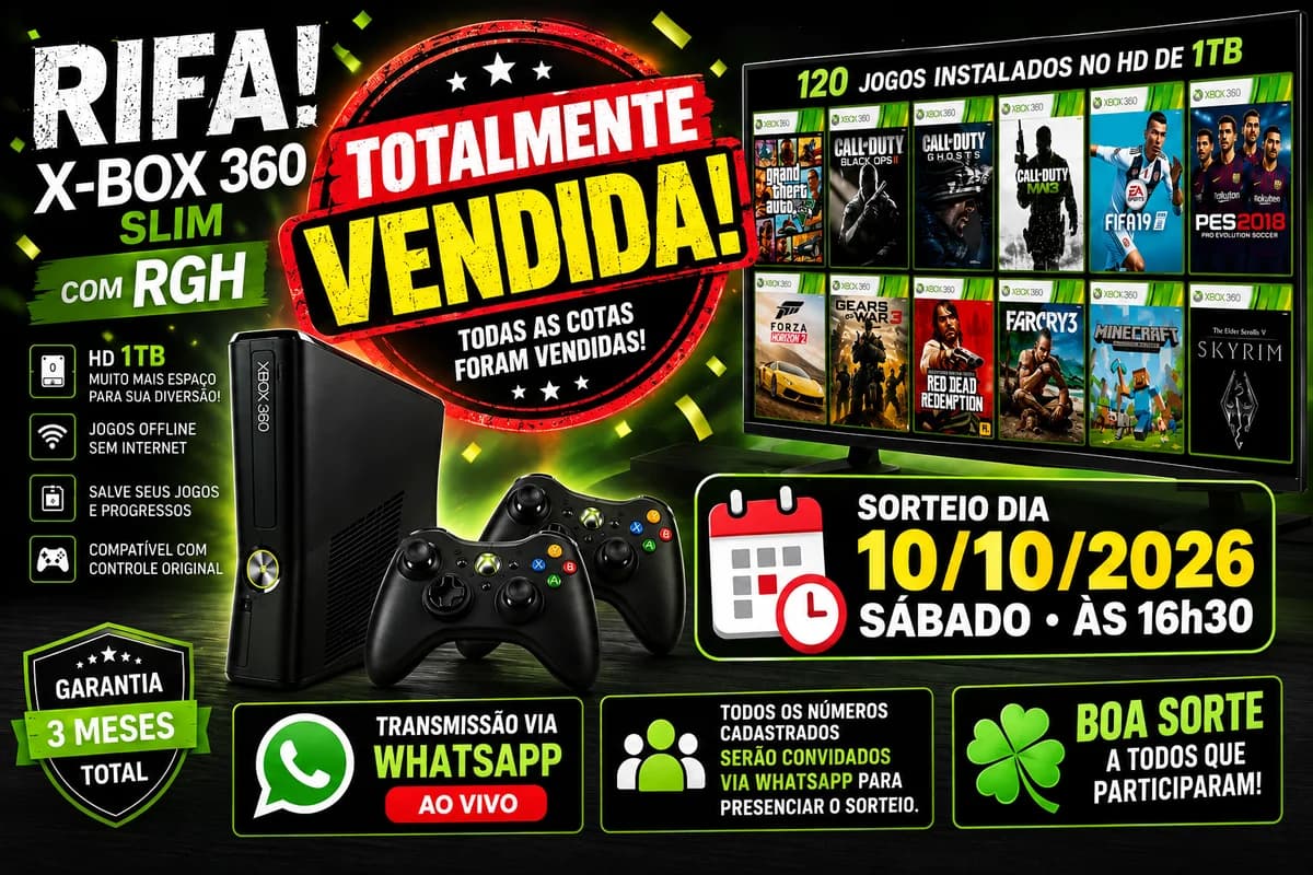 X-BOX 360 Desbloqueado no RGH + Com 120 Jogos