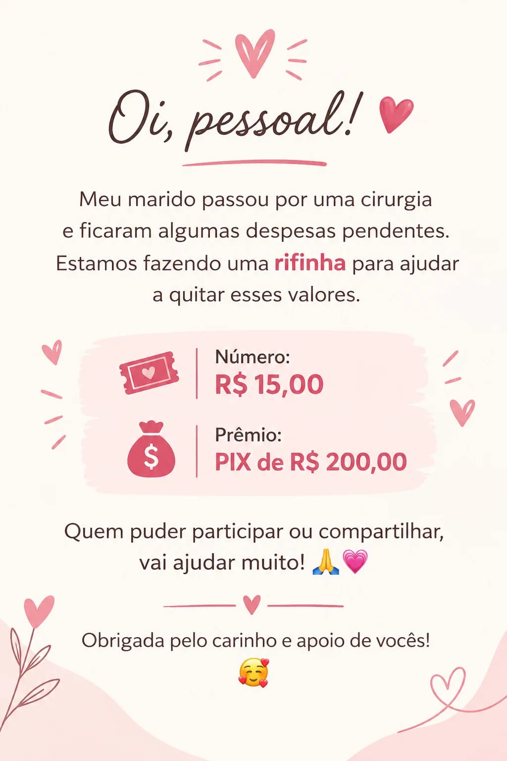 💗 Rifa Solidária – Ajude nas Despesas da Cirurgia
